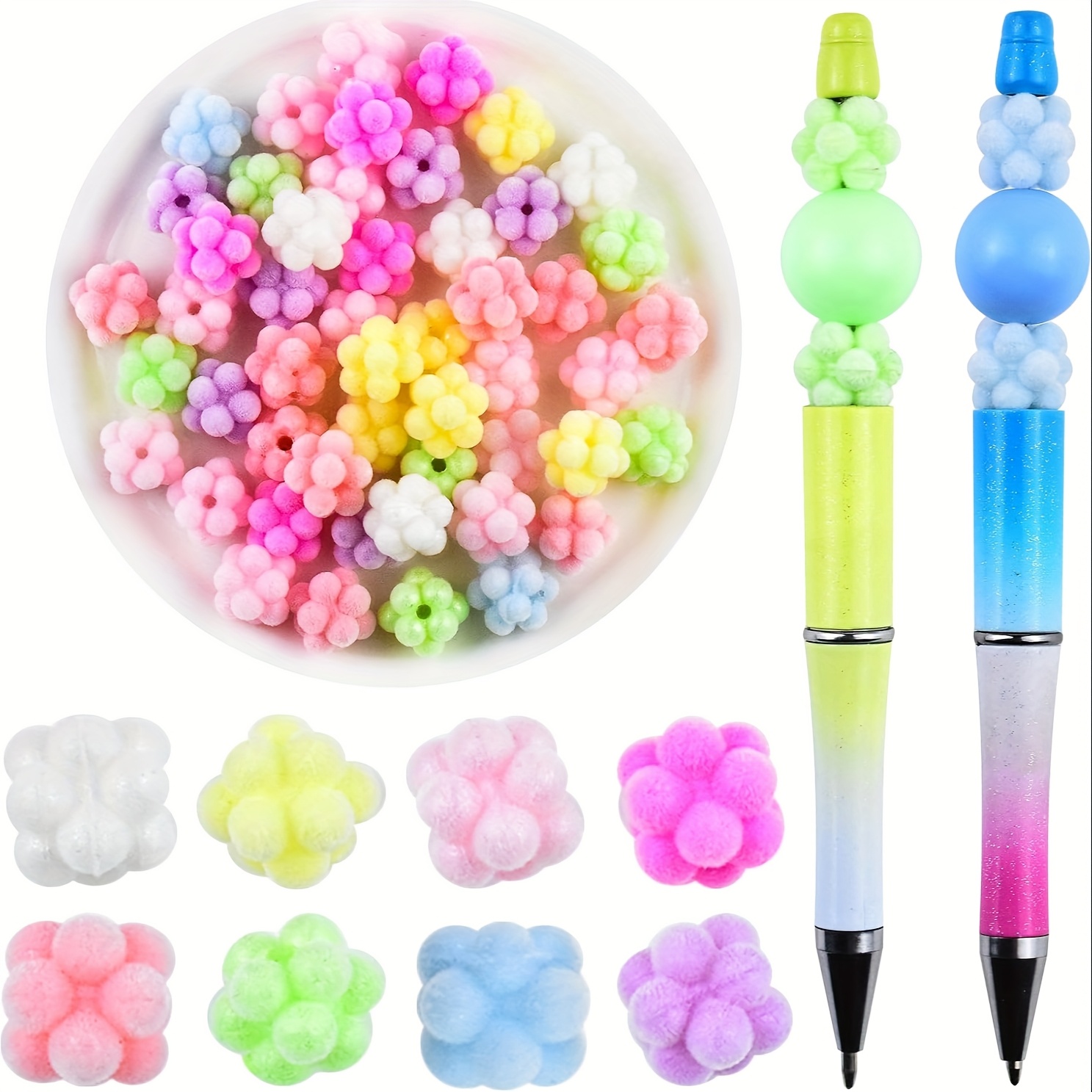 Image of 20pcs 14mm Pastel Foamflower Beads For Pens Colorful Artificial Velvet Beads For Beadable Pens Beadable Keychains Jewelry Making Bracelet Earring Necklace-beads & Bead Assortments