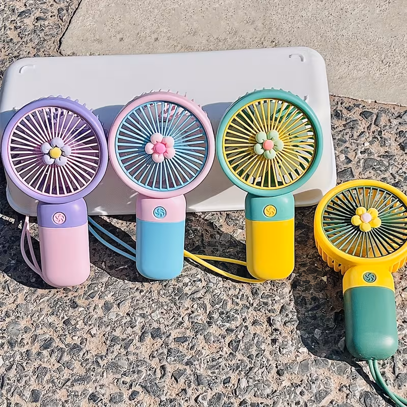 cute color block handheld mini fan with portable lanyard fashion usb rechargeable small fan 4