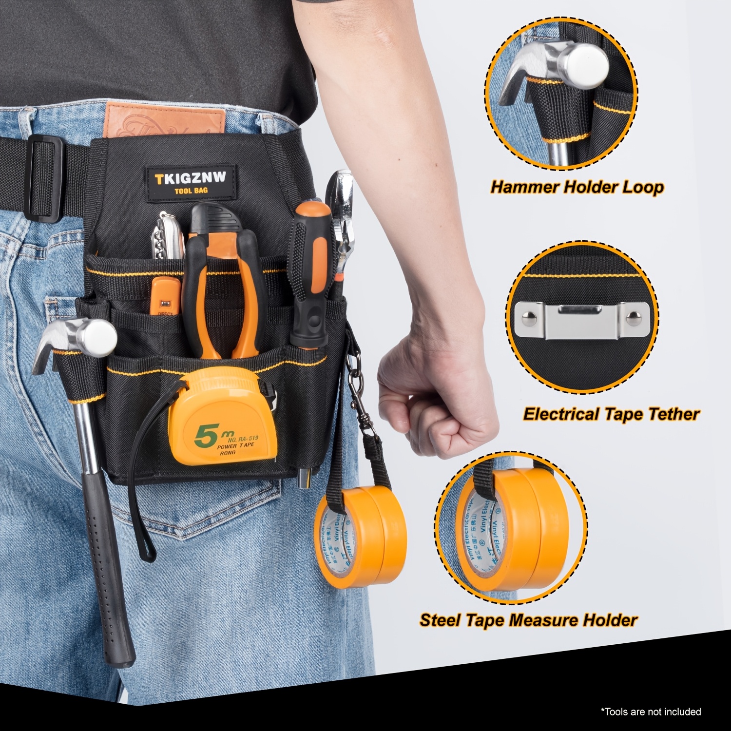 Tkigznw T003 Compact Waist Tool Storage Bag, Multi Slot Hardware Belt Pouch, Portable Waist Carry Organizer For Yard Work