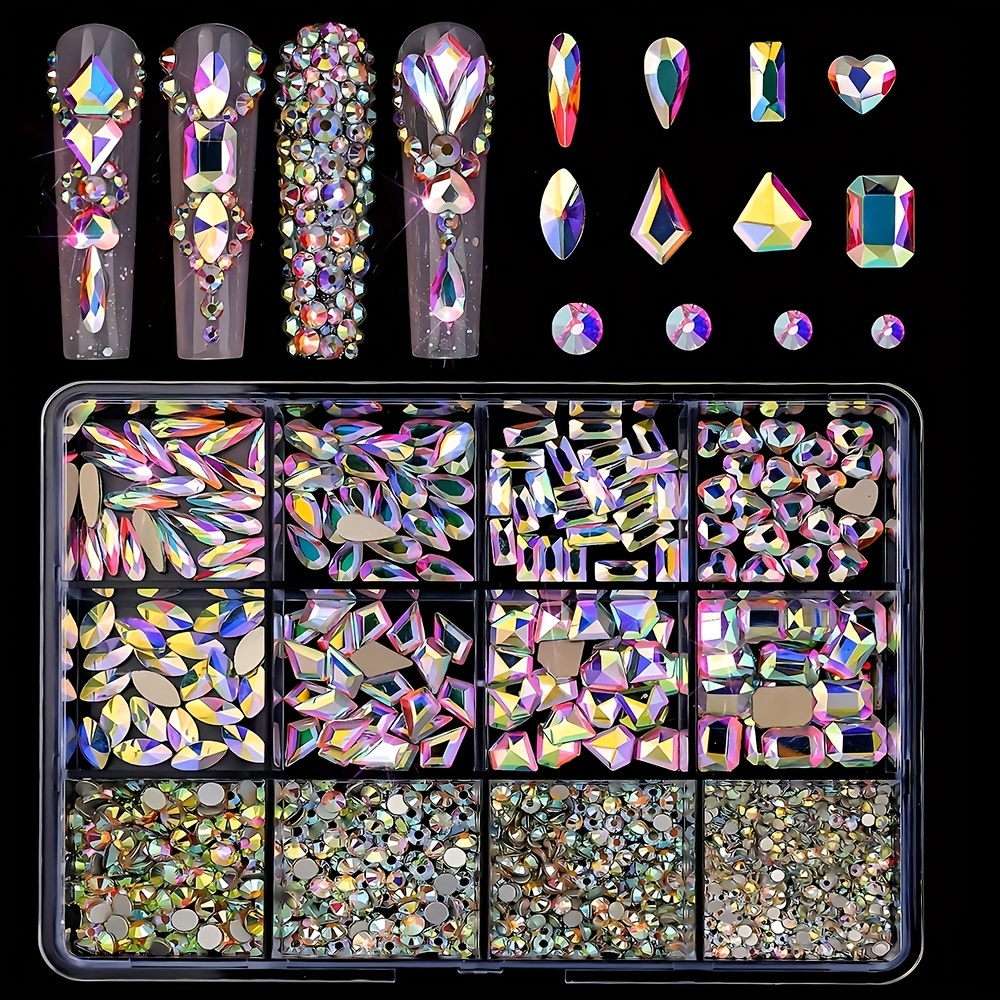 

Glass Rhinestone Set For Nail Art - 1 Box Multi-shape Flatback Ab Crystals, 3d Decorative Rhinestones, Assorted Sizes, For Diy Crafts And Nail Decor, Type: Decorative Beads, Main Material: Rhinestones