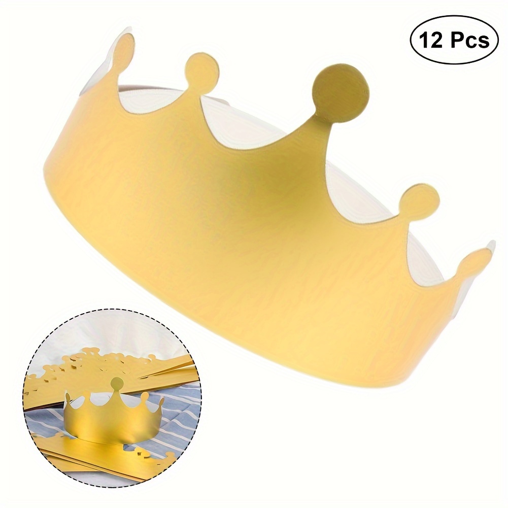 TEMU 12pcs Elegant Golden - Party Hats With Pointed Tops & Comfortable Curved Edges, Pre-cut Tabs For Easy Assembly, Lightweight Cardboard Headwear