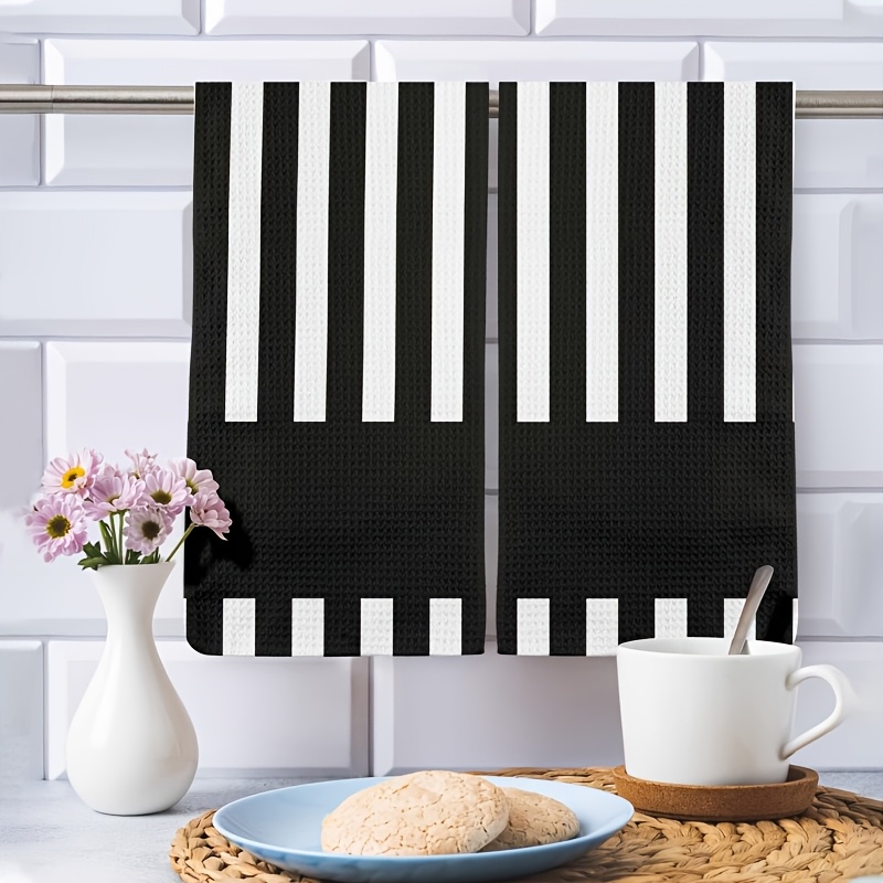 TEMU 2-strip Pack And White Striped Towels | 23.62 X 15.75 Inches (40 X 60 Cm) Hand Towels/dishcloths, Suitable For Table Setting, Kitchen,
