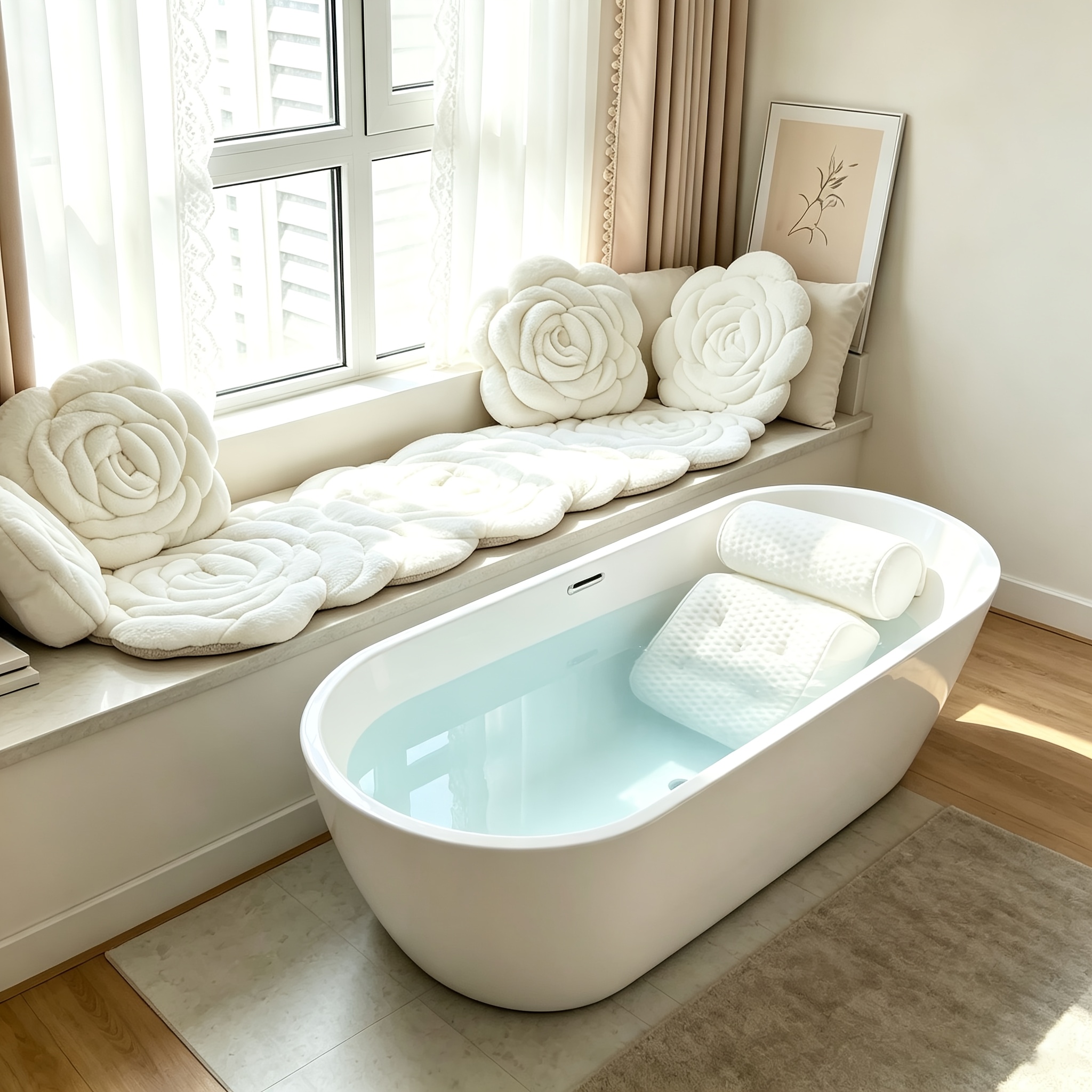 1pc White Bath Pillow, Soft Breathable Ergonomic Cushion For Home Or Hotel Use, Support And Arm Rests, Bathroom Accessory