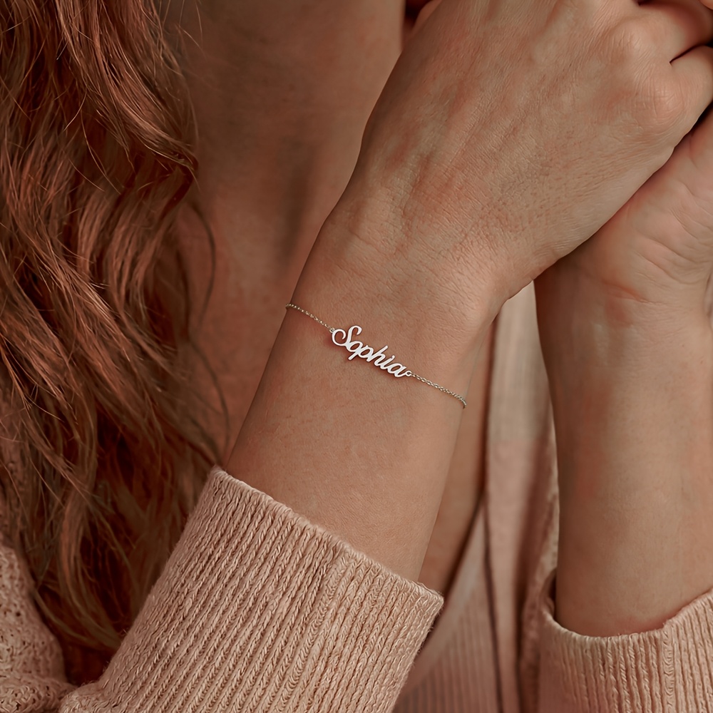 TEMU Personnalisez un bracelet personnalisé avec un nom, un cadeau de bijoux pour des mères, fabriqué en acier inoxydable 304L plaqué or , avec un