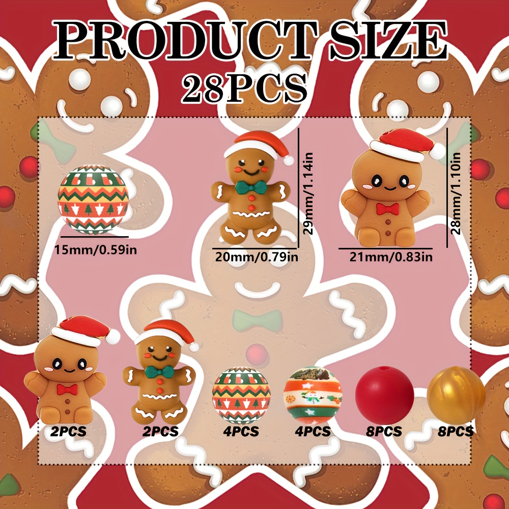 TEMU Ensemble de 28 perles en silicone 3D Homme d', des perles rondes rouges de 15 mm, idéal pour la fabrication de boucles d'oreilles, de , de