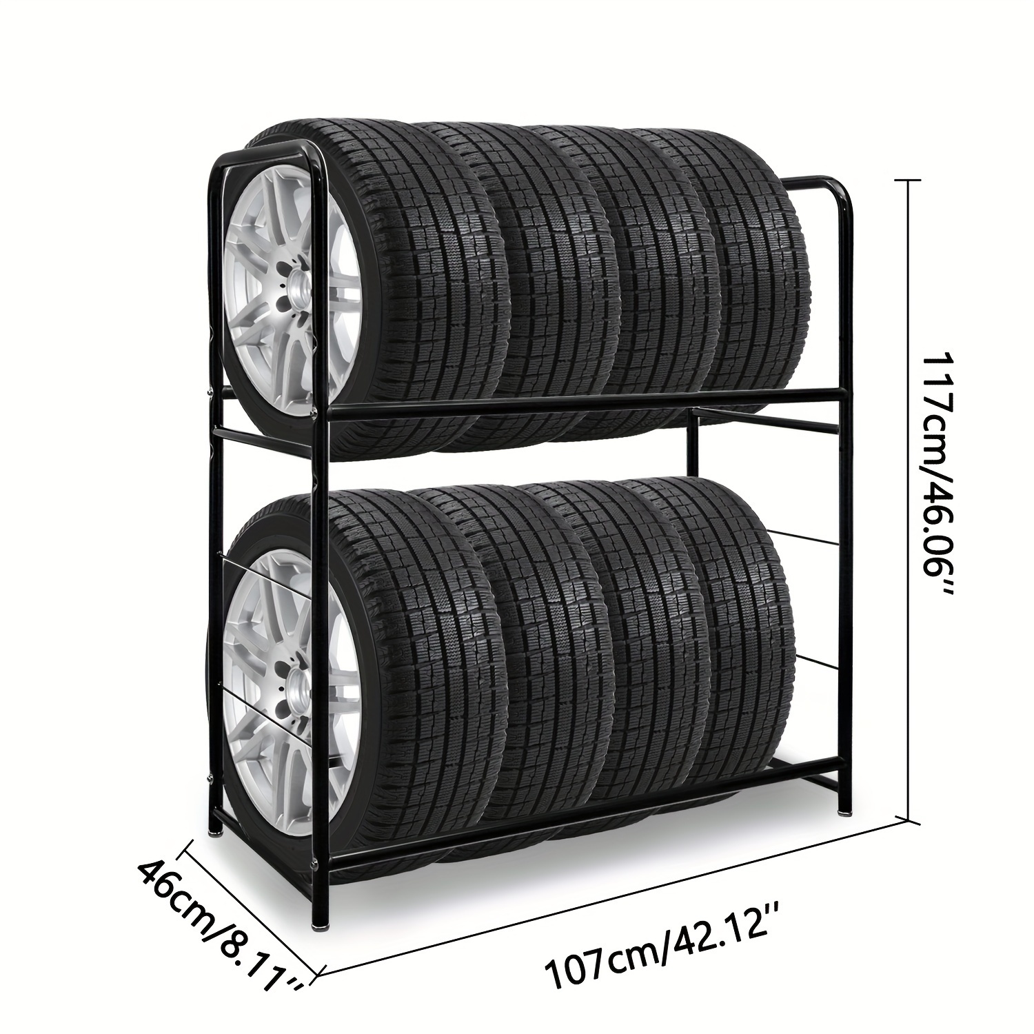 107 X 46 X 117cm For 8 Tires Storage Rack Height Adjustable Storage Racks, Load Capacity 180kg, With Tire Protection Cover, For Garage Basement Workshop