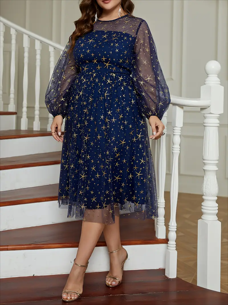 starry mesh dress Starry Eyed Sequin Star Mesh Maxi - Black