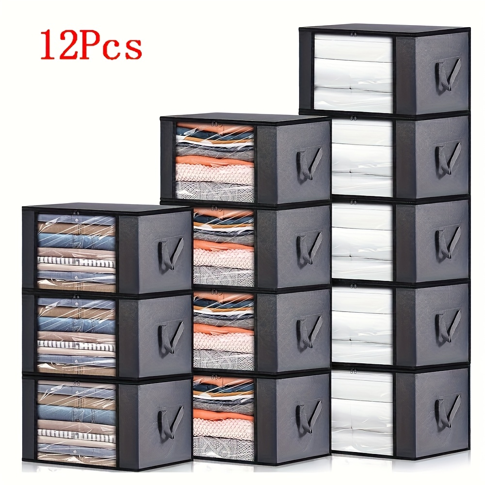 TEMU 12pcs 90l Large Capacity Storage Bags, Non-woven Clothes Storage Bag, Blanket Quilt Storage Bags, Foldable Sorting Organizer Bin For Beddings,