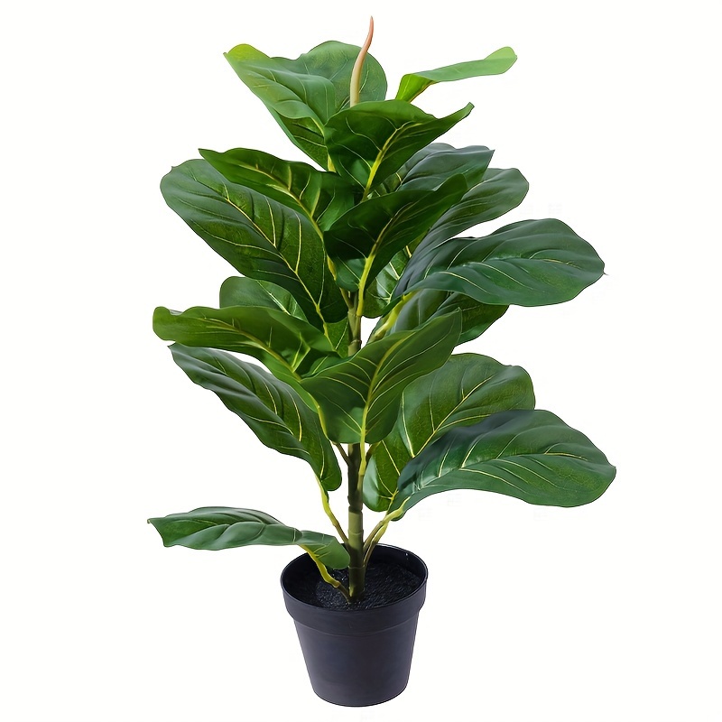 

Large Faux Fiddle Leaf Fig Tree - Artificial Greenery Potted Plant For Home Decor, Living Room, Floor Placement - , Realistic Plastic Leaves And Stones, With Container
