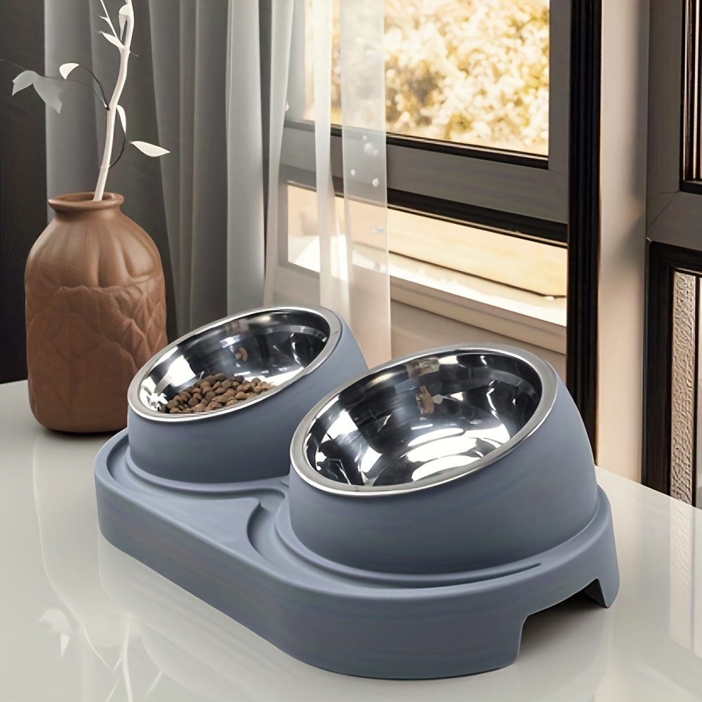1 Bol Double Moderne surélevé pour Nourriture et Eau - Distributeur à Double Compartiment Amovible et Facile à Nettoyer avec Bols en Acier Inoxydable, Gain de Place pour Petits Chiens, Chats et Chaton, Adapté aux Animaux de Petite à Moyenne Taille - Station d'Alimentation Moderne pour Animaux