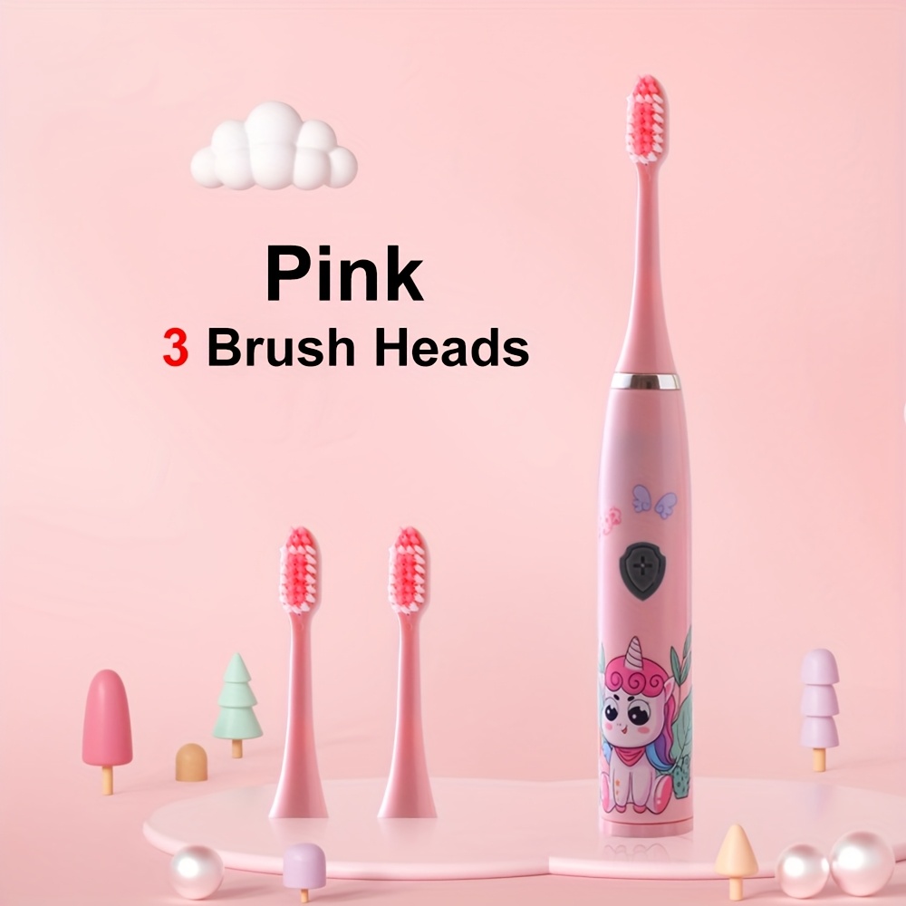 Image of Model N604, A Battery-operated Electric Toothbrush, With 3 Electric Toothbrush Brush Heads And Features A Cute Cartoon-style Exterior