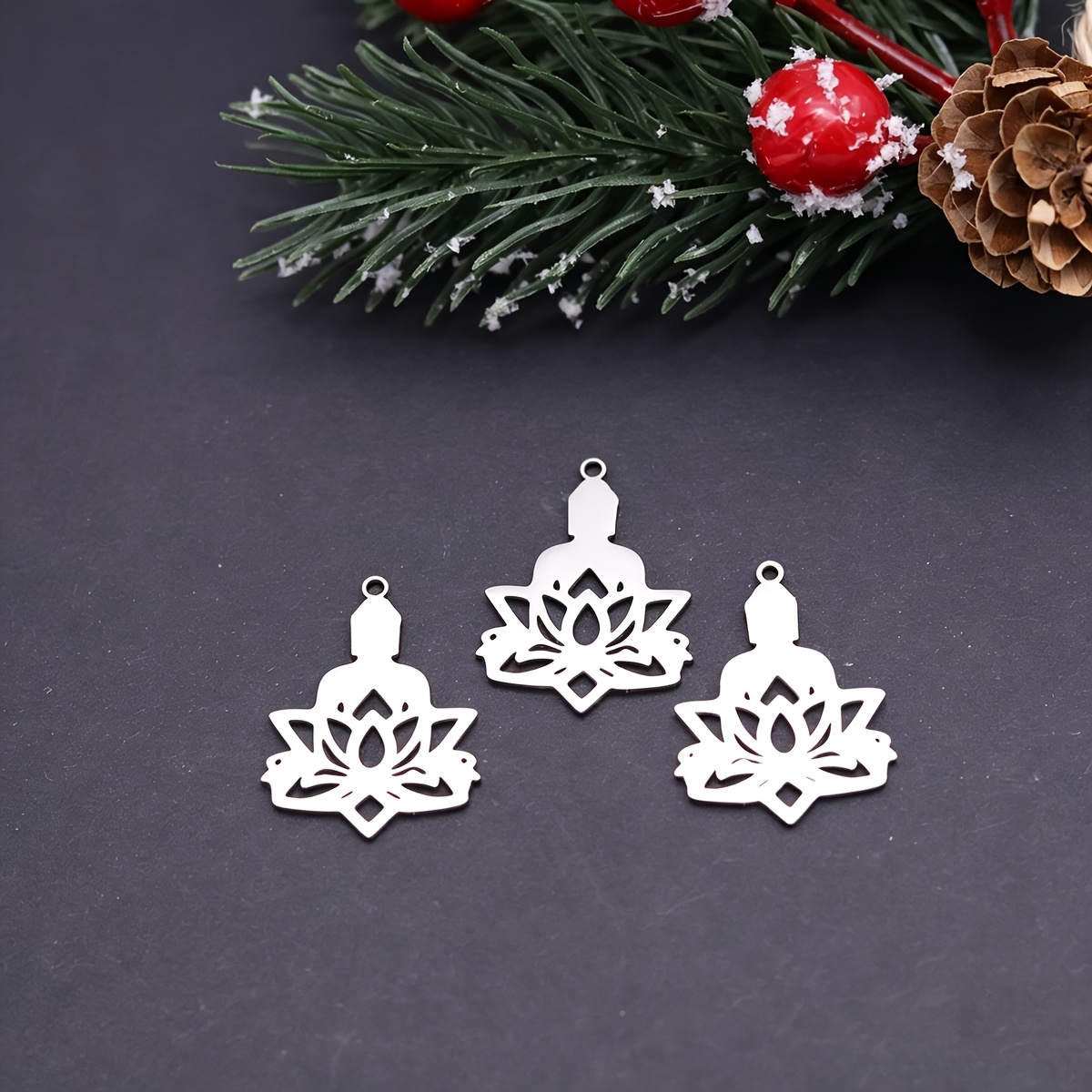 3pcs Hollow Buddha Lotus Charms for DIY Jewellery Making