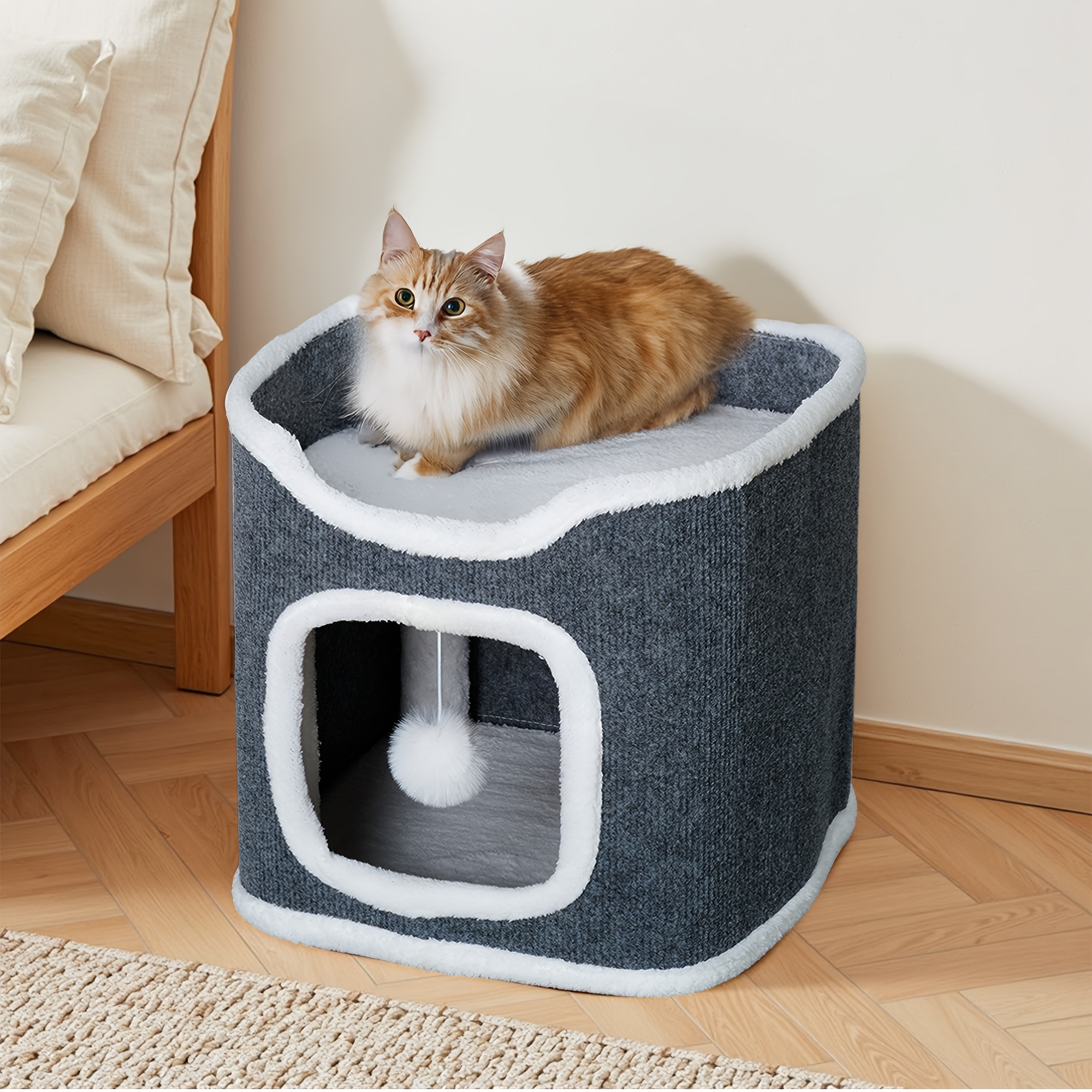 TEMU Maison pour chat pliable à 4 niveaux | Condo pour chat à plusieurs niveaux, arbre à chat avec balles de jeu interactives, lit supérieur doux et