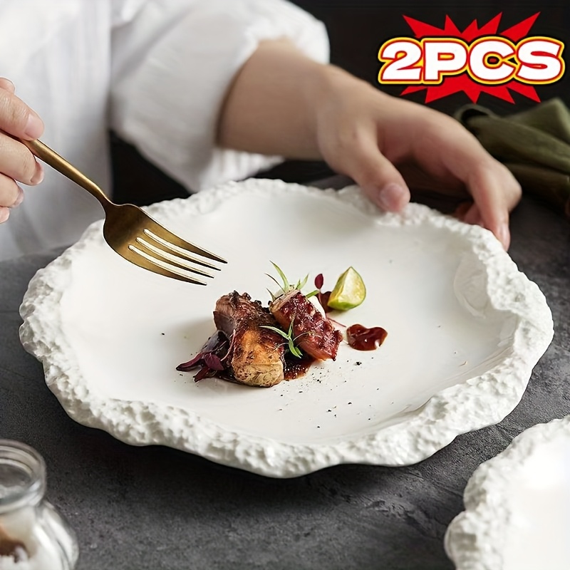 2pcs Rock-patterned Ceramic Plate Western Steak Plate, [3 Sizes to Choose From], Upgraded Version, Upgraded Salad Plate and Vegetable Plate Set, High Appearance Level Creative Tableware, Suitable for Restaurant and Home Use, Artistic Dish Tableware
