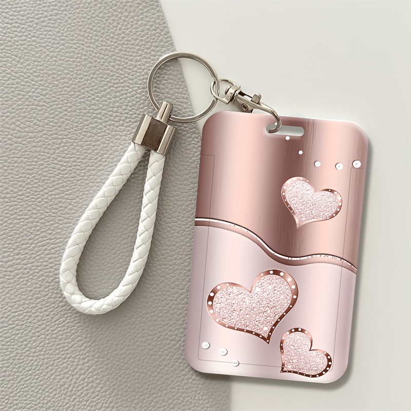 E-shop 2D Roségoldener, herzförmiger Glitzer-Kartenhalter, , geeignet für Krankenschwestern, Ärzte, Lehrer, Büros, Schulen - Kompatibel mit Bankkarten