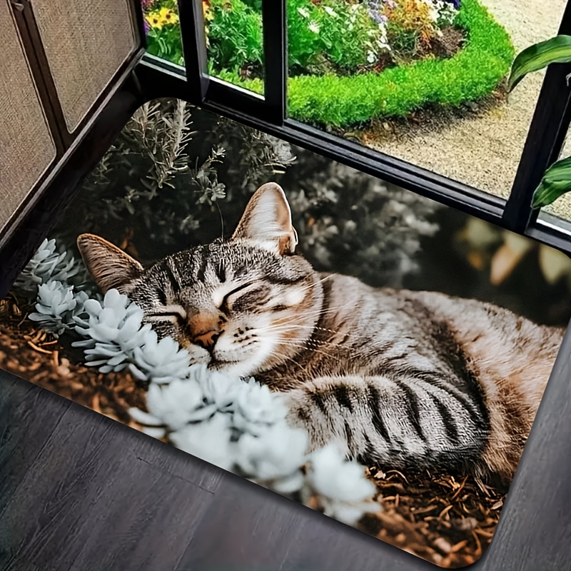 

Welcome Home Cat Print Entrance Mat - Non-slip, Stain Resistant Polyester Rug For Indoor/outdoor Use - Quick Dry, & Easy To Clean - Kitchen, Laundry Room, Bathroom