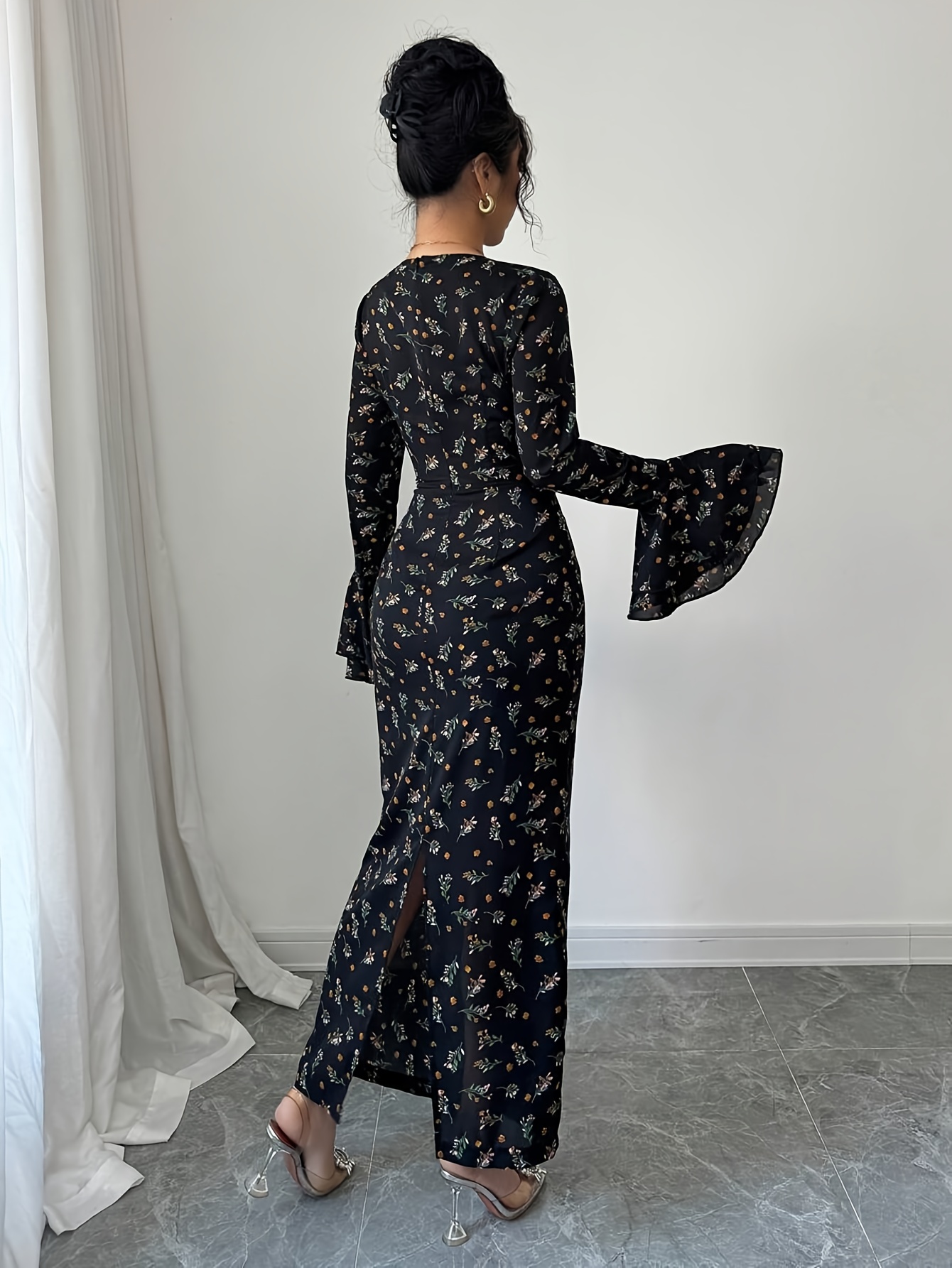 YY0704042 Elegant Minimalist Black Long Sleeve Wide Collar Unique Pattern  Straight Women's Dress, Fashionable Versatile * Dress * Elegant Comfortable  Women's Dress, Suitable for Daily Casual, Dating, ...
