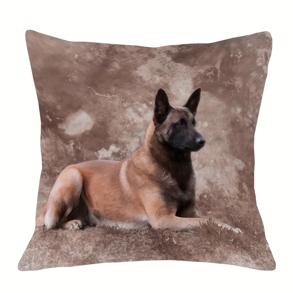 

Housse de Coussin en Peluche Malinois Berger Belge 18x18 Pouces - Douce, Lavable en Machine, Fermeture Éclair pour Canapé & Décoration de la Maison