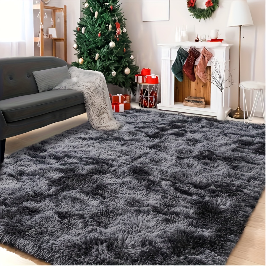 A Mixed Color Tie-Dye Fluffy Carpet Made of Polyester, Available in Colors: Tie-Dye Dark Gray And Tie-Dye Light Gray