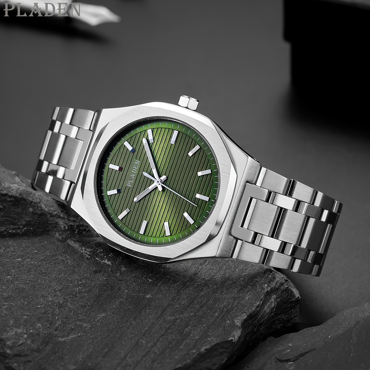PLADEN Brand Casual Business Luminous Ultra-Thin High-Quality Solid Stainless Steel Strap Men'S Watch, Green, Red, Black, White Dial, Multiple Colors Optional