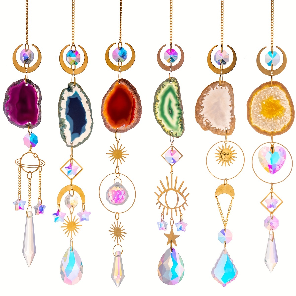 Vibrant Crystal Sun Catchers Dream Catchers with Prisms and Agate - Colorful Wind Chimes for Home Decor, Garden Ornaments, Car Hanging, and Gift Ideas_voghion.com