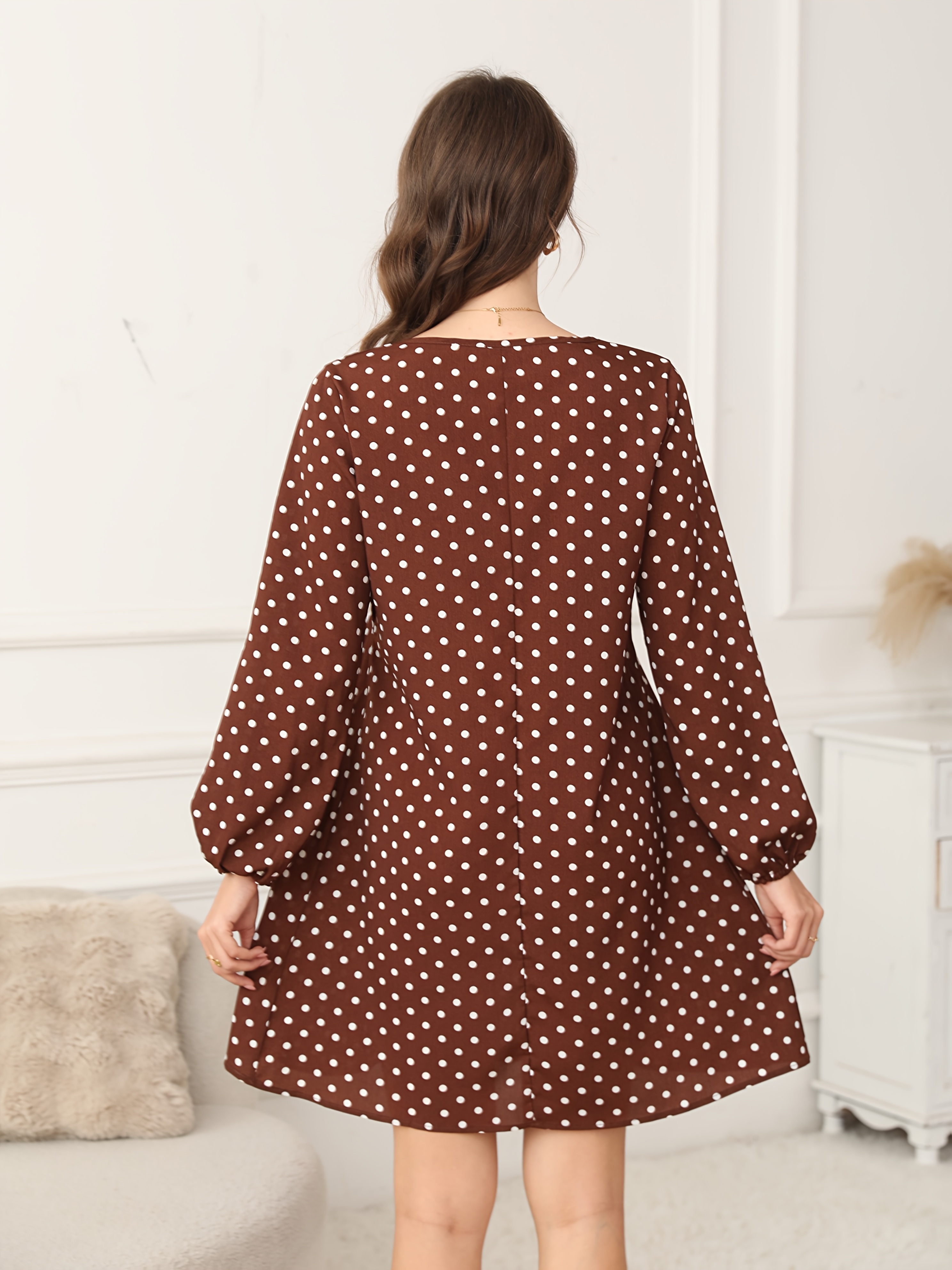 brown polka dot long sleeve dress Lydia Maxi Dress in Mahogany Brown and Beige Polka Dot main image 1