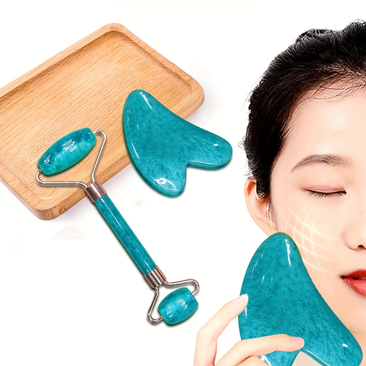 

Gua Sha Roller Set With Natural Jade Stones: Silent Jade Facial Massage Roller For Health And Beauty