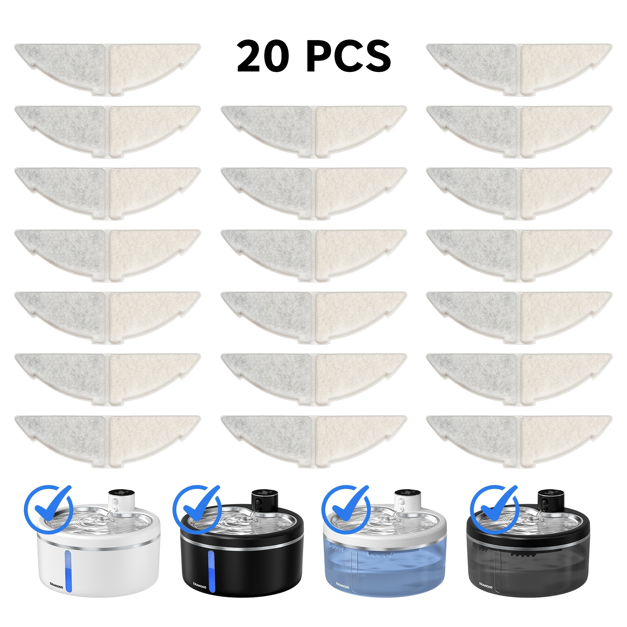 Image of 9/15/20pcs Replacement Cores For Pet Water Dispensers, Featuring A Four-layer Filtration System. Layers A Filter Sponge To Block , Impurities, And Suspended ; Activated Carbon/ion Resin To Filter