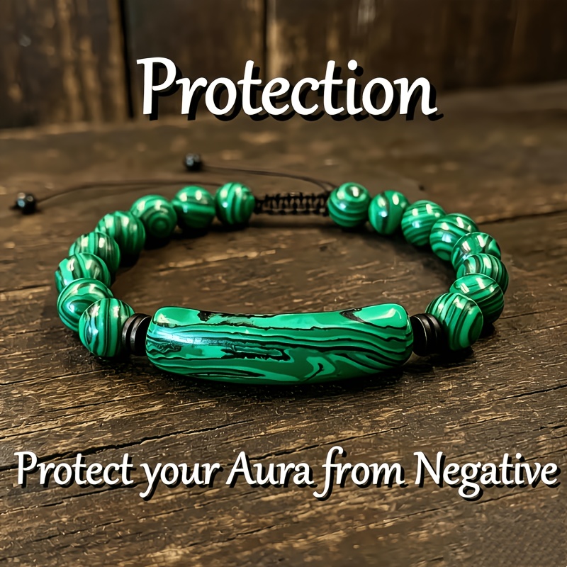 Image of 1pc Natural Peacock Stone Woven Bracelet, Symbolizing And Peace And Smoothness. A Retro Bracelet For Men And Women, Versatile For Daily Use, And An For Gifting