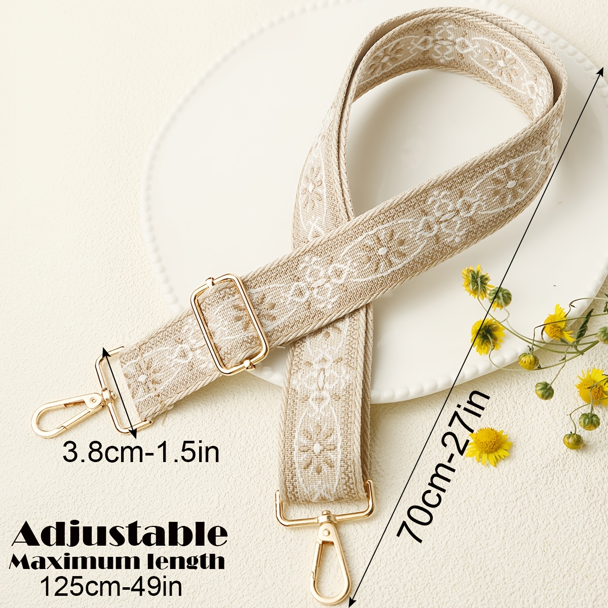E-shop 3,8 cm/1,5 Zoll breiter schwarz-brauner Vintage-Muster Gurtband abnehmbarer verstellbarer breiter Schultergurt, geeignet für Kameramodifikation,