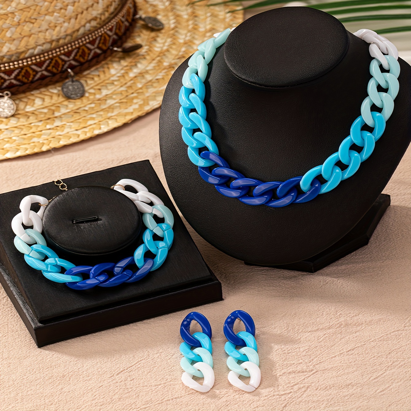 4pcs Resin Chain Necklace Set for Women's Beach Vacation