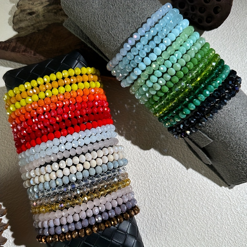 Image of 36pcs Boho Chic Artificial Crystal Bead Bracelets, Stacked Beaded Jewelry For Women, Daily Wear Hand Accessories, Fit