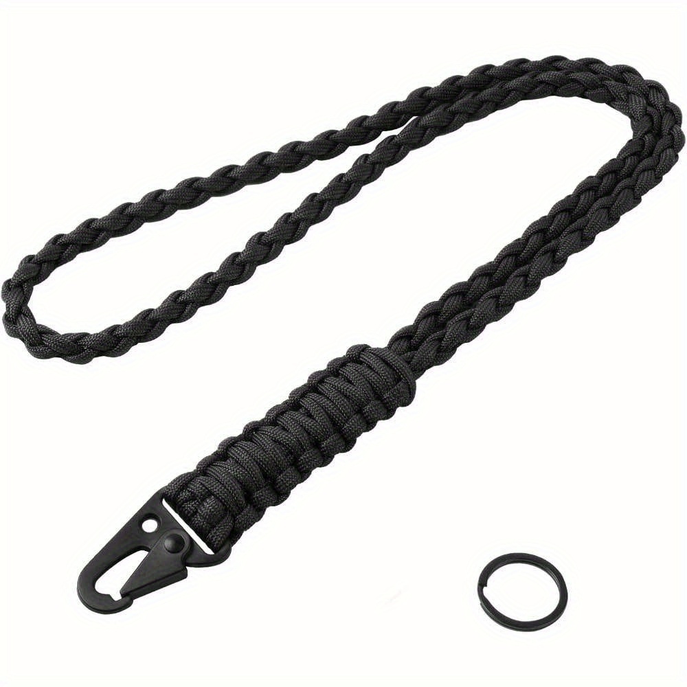 Image of Braided Paracord Keychain Lanyard With Metal Carabiner And Detachable Ring - Secure Id For Keys, Wallet, Or Phone, Car Keychain