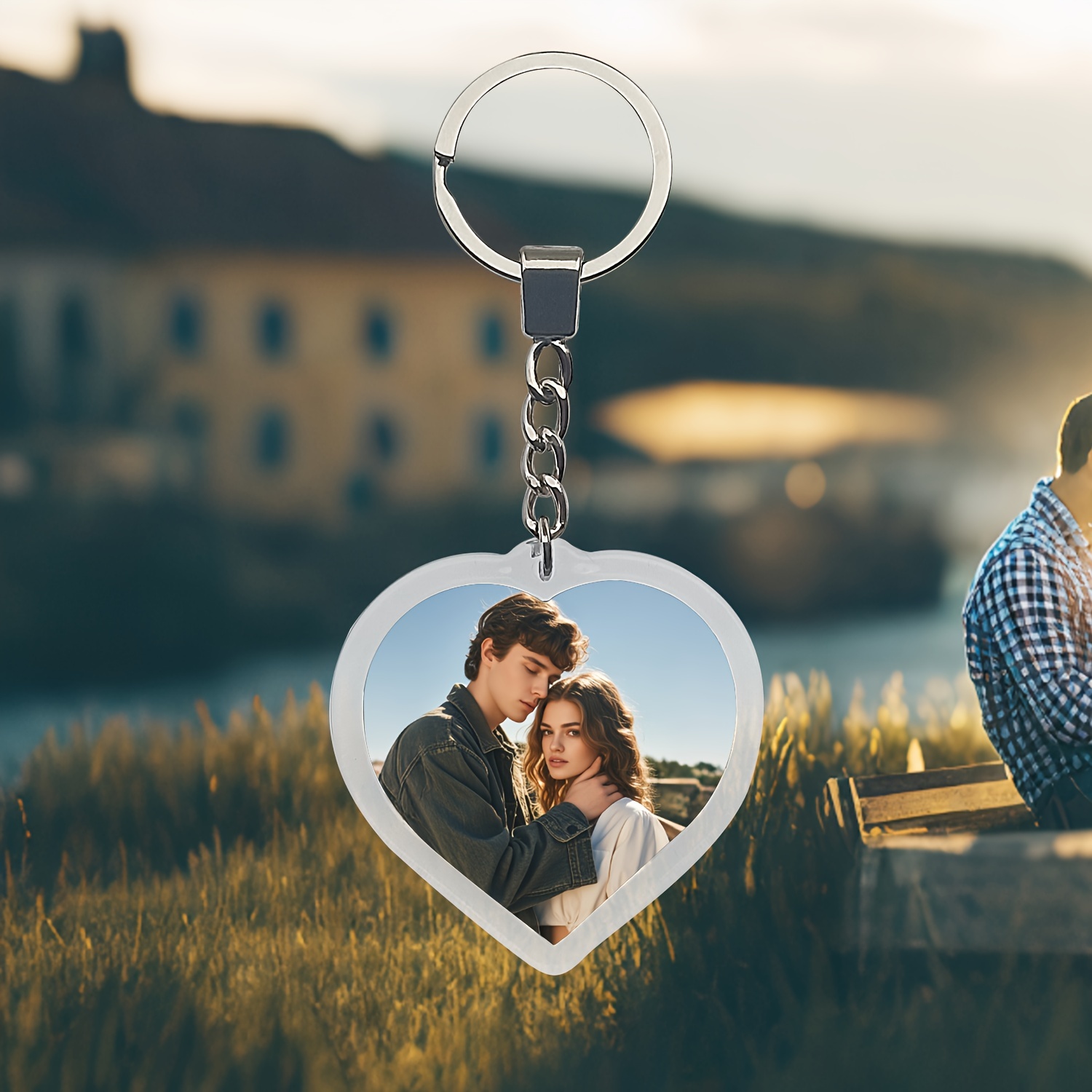 

Custom Photo Keychain - Personalized Heart-shaped Pendant For Couples, Friends & Birthdays - Key Accessory