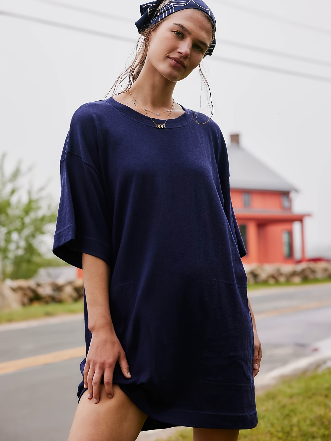 womens 100 cotton oversized t shirt dress pockets casual - Temu