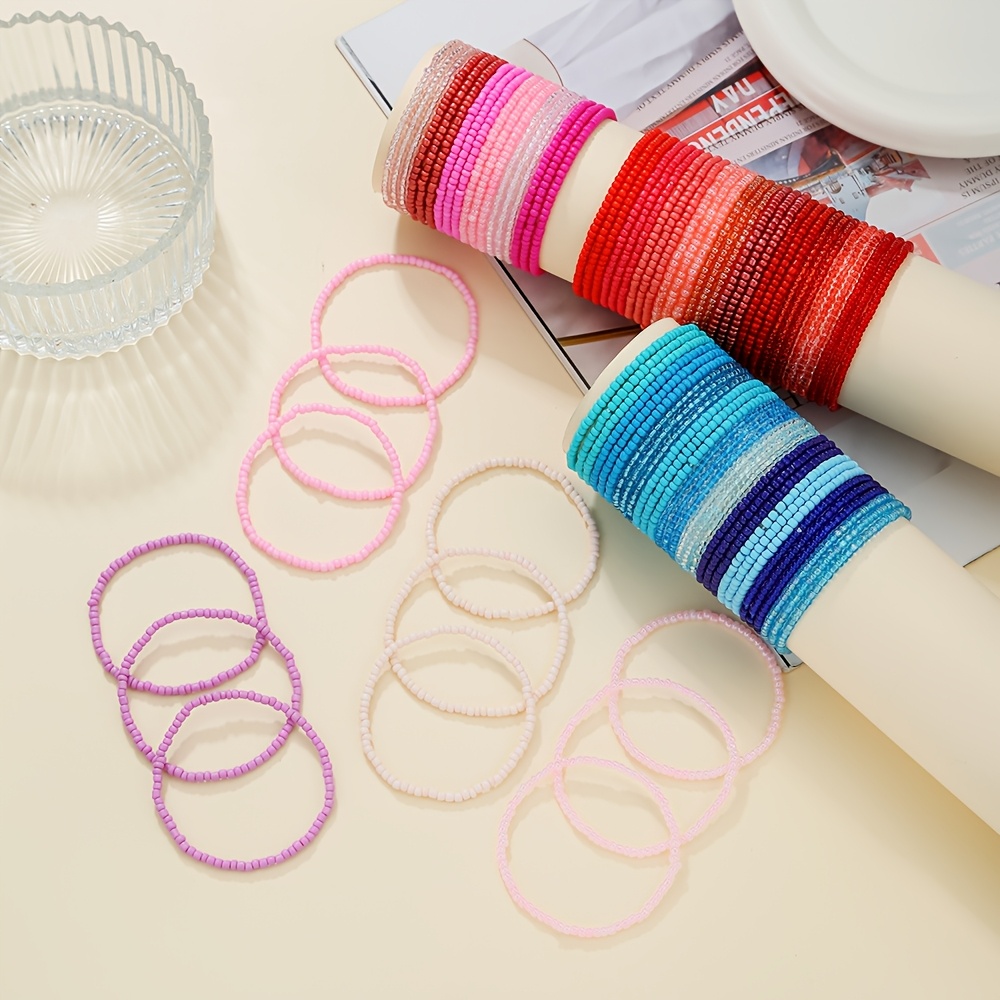 30pcs Y2K Fashion Macaron Seed Bead Elastic Bracelet Set