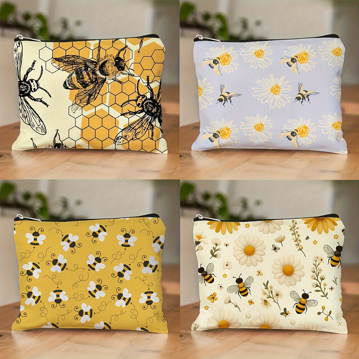 

1pc Bee Themed Polyester Cosmetic Bag - Unscented, Waterproof Travel Makeup Pouch With Zipper For Women And Girls - Durable Honeybee Print Organizer Toiletry Bag Perfect For Gifts