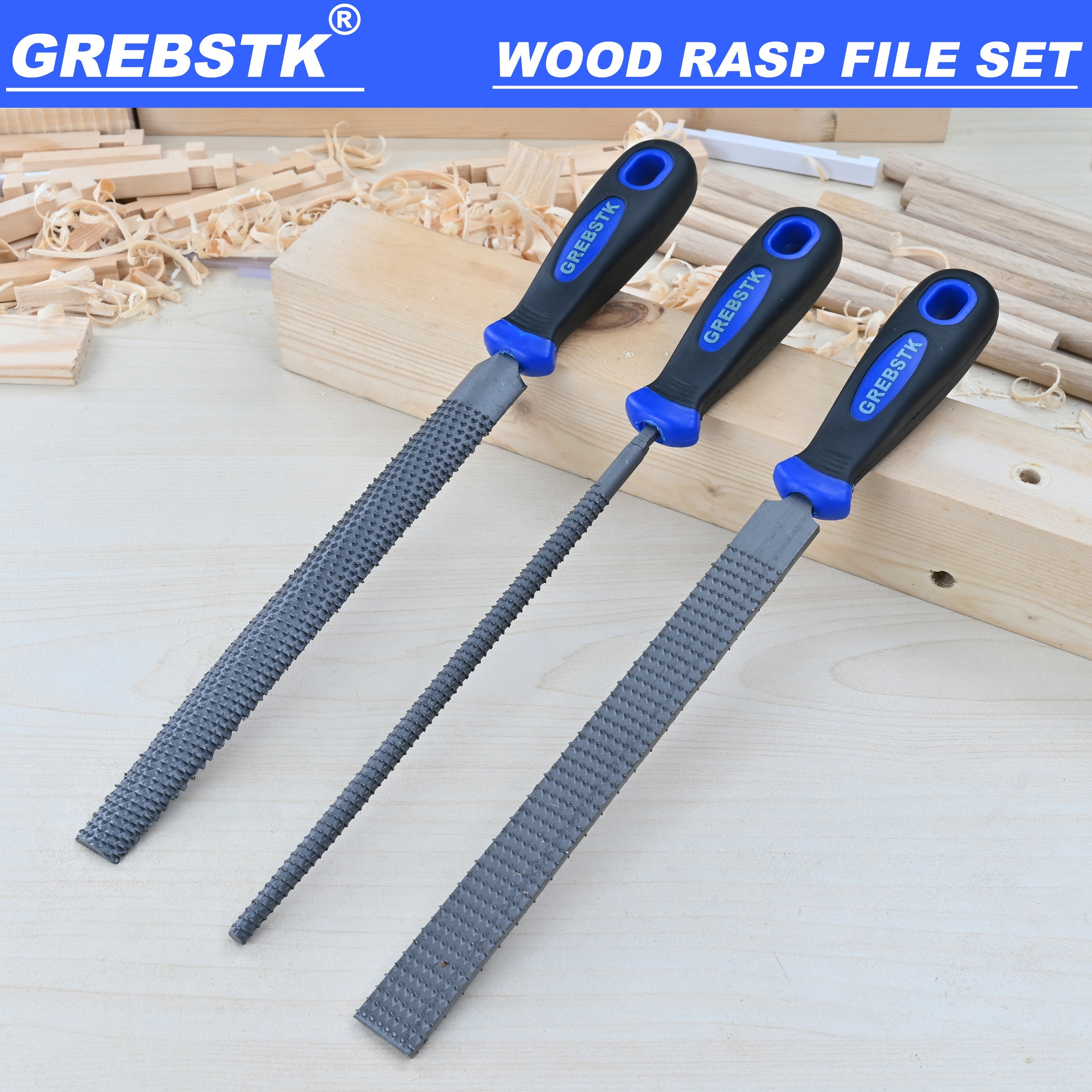 

3pcs Grebstk Wood File Set, , Round & Half-round Files For Woodworking Diy , , Irregular , Suitable For Materials, Manual