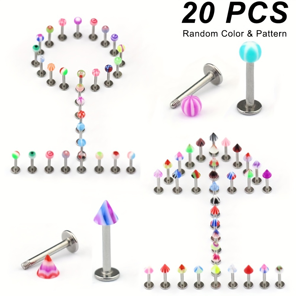 Image of 10/20pcs Colorful Labret Lip Ring Stud Piercing Stainless Steel Cartilage Tragus Daith Helix Piercing Earrings Body Jewelry