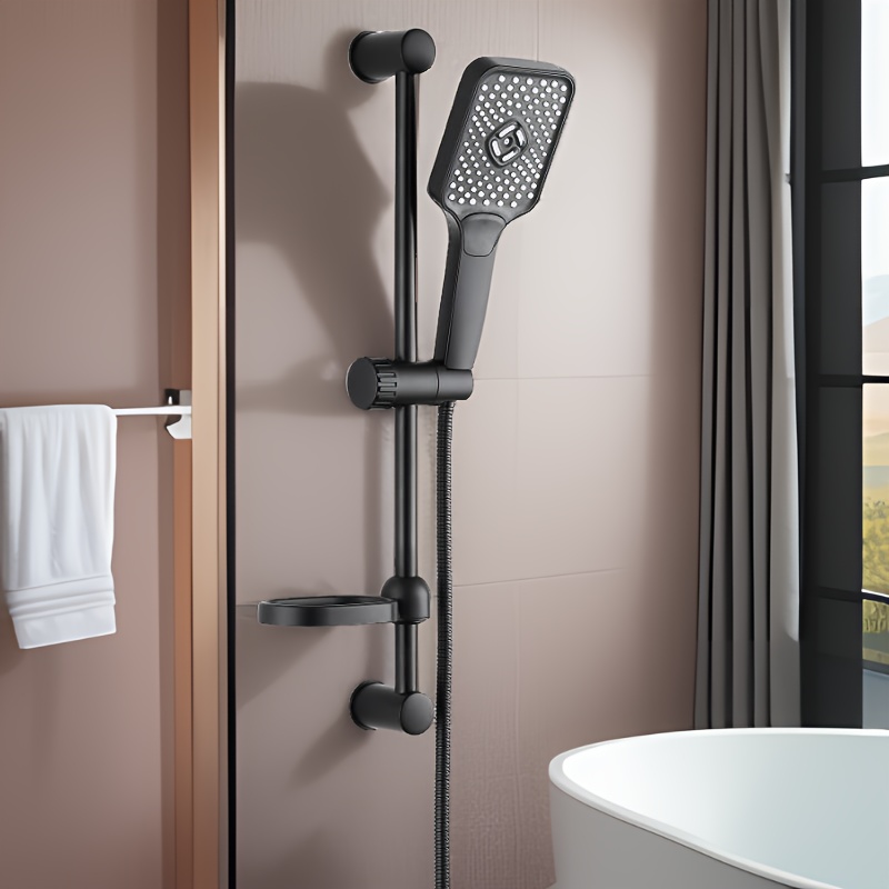 

Adjustable Stainless Steel Shower Head Holder With Lift Rod - Easy Install, Includes Soap Dish & Storage Rack Set