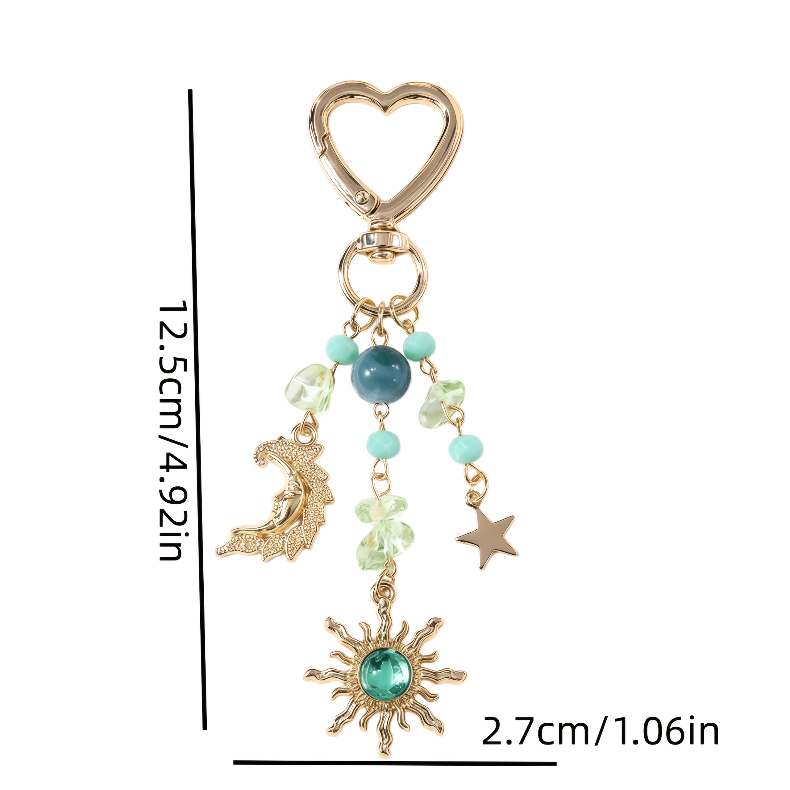 TEMU 1pc Bohemian- And Moon Heart Keychain, With Shiny And Stone Decorations, High-end, Celestial Fashion Accessory Gift, Suitable For Daily Wear