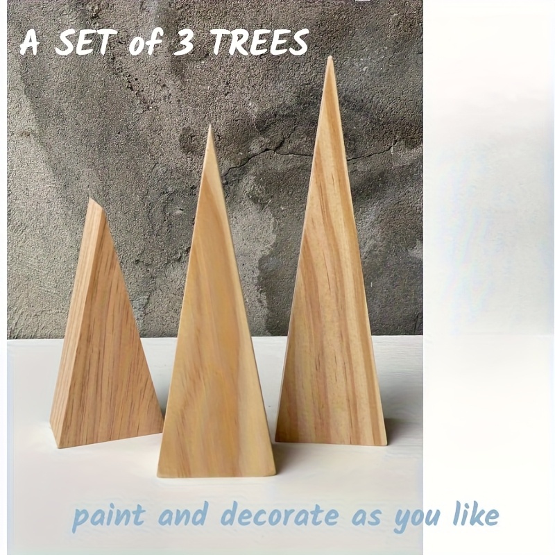 TEMU Unpainted Wood Christmas Trees, Small Wooden Christmas Trees, Table Top Christmas Trees, Set Of 3 Christmas Trees, Home Decor For Table