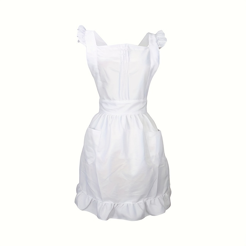 

Vintage Ruffle Outline Apron With Pockets, Polyester Maid Dress Style Kitchen Cooking Cleaning Apron For Women - Woven Fabric, 100% Polyester Cover Material