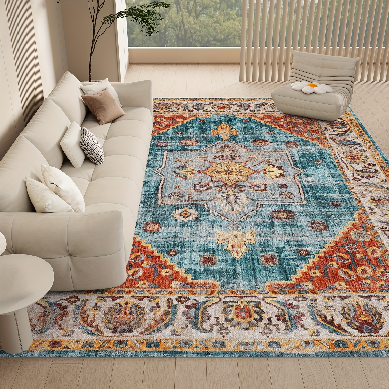 

1pc Orhopui Area Rug, , Oriental Distressed Non-shedding Dining Carpet, Aesthetic Decor,