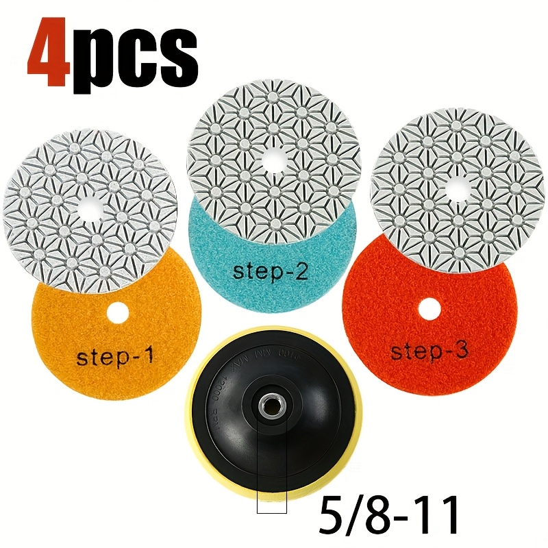 

4pcs/1set 4 Inch Diamond Polishing Pads 3 Efficiency Grinding Discs For Granite Marble Concrete Flexible Grinding Rubber Pads