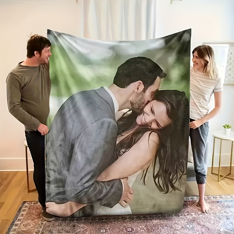 TEMU 1pc Custom Photo Flannel Blanket, Personalized Picture Blanket With Your Design, Custom Sofa Throw For Father, Mother, Christmas, Suitable For