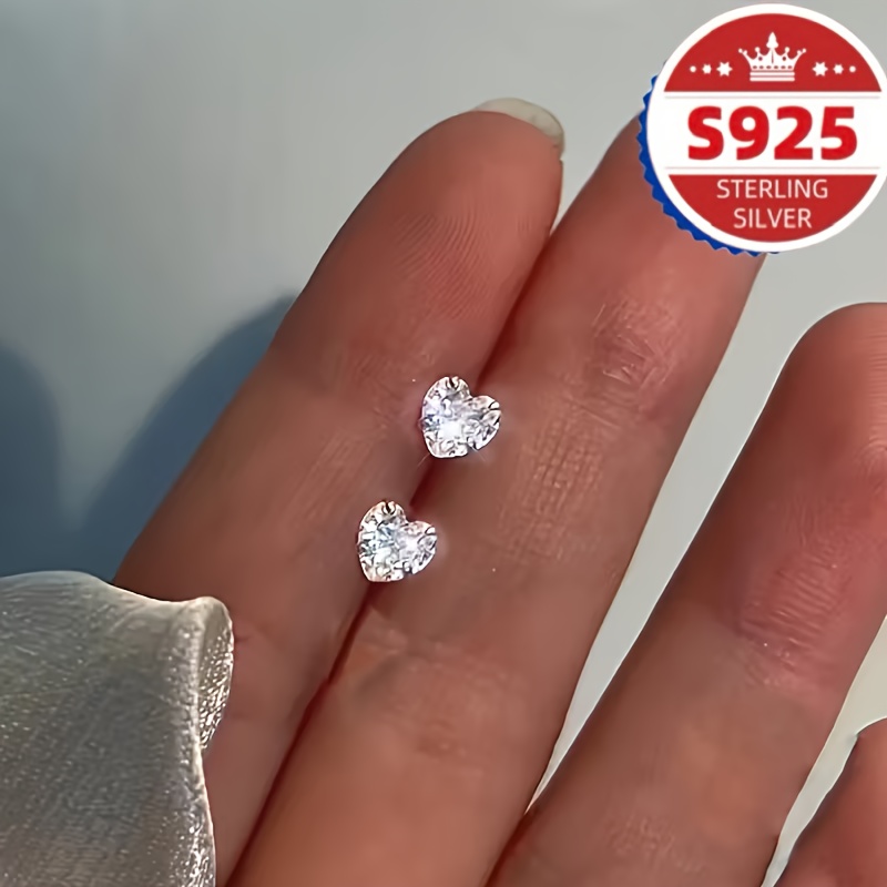 TEMU S925 Silver, A Set Of Earrings Featuring Heart-shaped Synthetic Gems, Offers A Unique And Design, Stylish And Modern, Use, An Ideal Gift For
