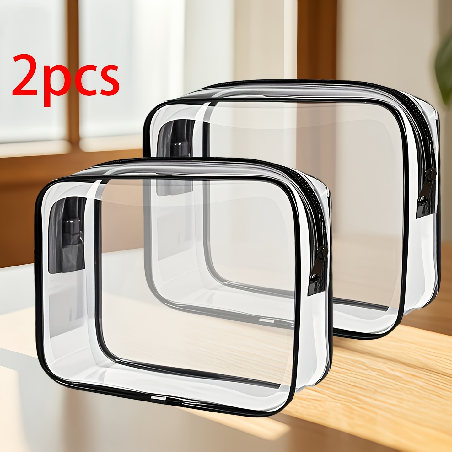 TEMU 2pcs Set Of High-quality Transparent Makeup Bags, Meeting Airport/station Transparent Bag ; Lightweight And Portable, Foldable For Space Saving.