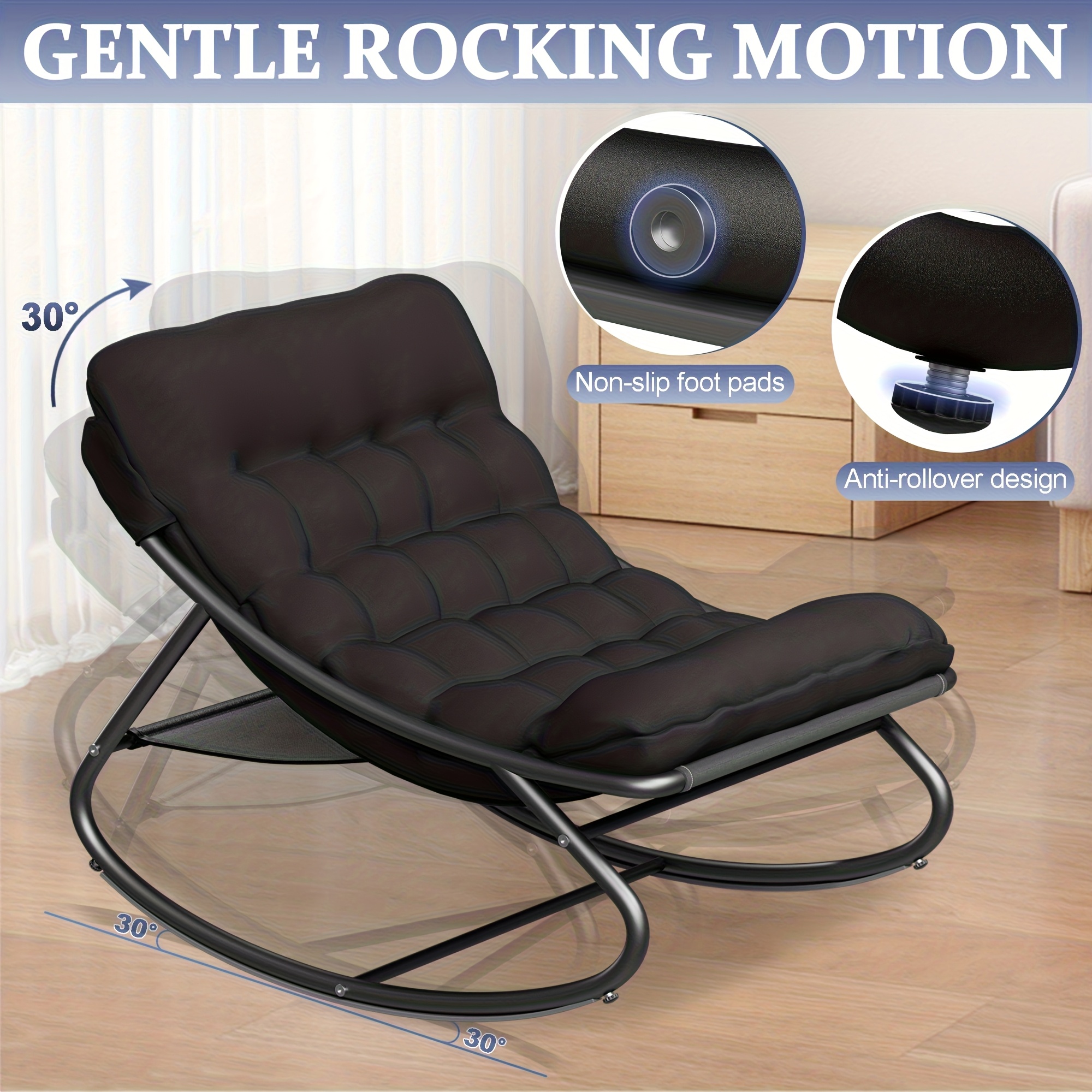 Oversized Rocking Chair with Cushion • Comfy Egg Glider Rocking Chairs Indoor with Footrest • Outdoor Patio Lounge Chair Rocker Chairs for Living Room Bedroom Balcony Porch