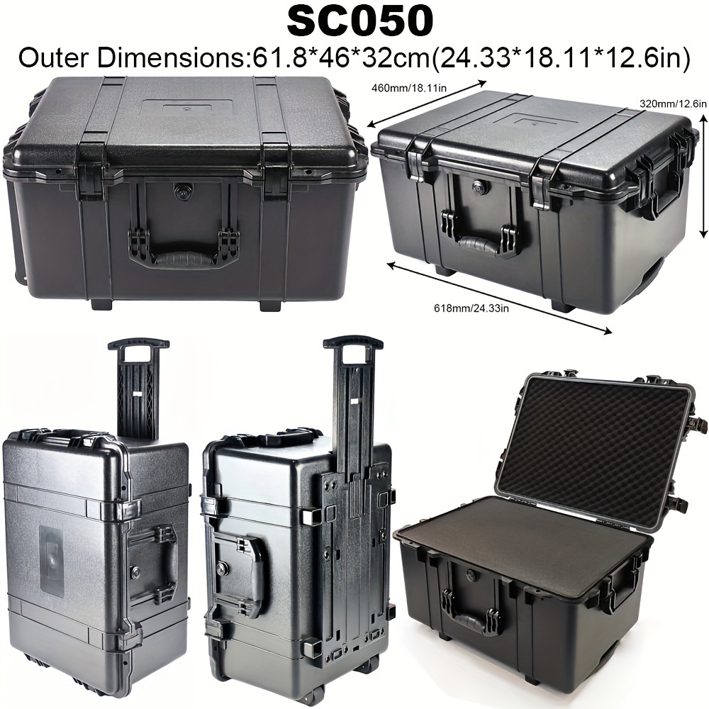 1pc large instrument tool box   with abs pp material pull handle waterproof and dustproof pressure resistant   built in pre cut square tear sponge for diy customization   suitable for   electronic devices storage of   and cameras accessories transfer in three sizes  